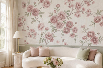 Blush Climbing Roses Wallpaper Mural interior view