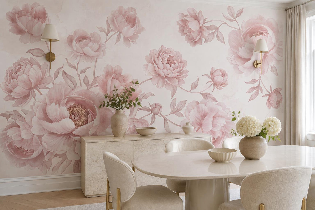 Large Blush Peony Blossoms Wallpaper Mural room scene