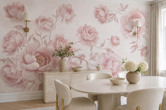 Large Blush Peony Blossoms Wallpaper Mural room scene