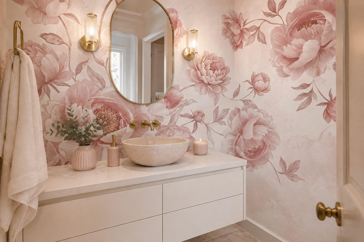 Large Blush Peony Blossoms Wallpaper Mural interior view