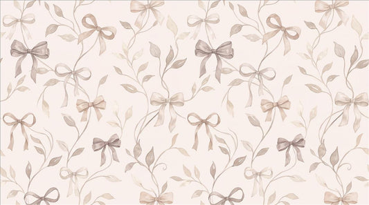 Ivory Leafy Bows Nursery Wallpaper Mural design detail