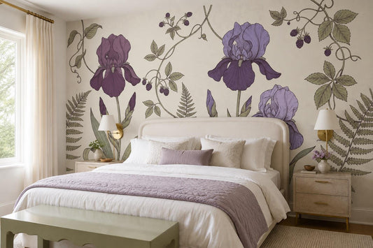 Purple Iris and Ferns Wallpaper Mural 1