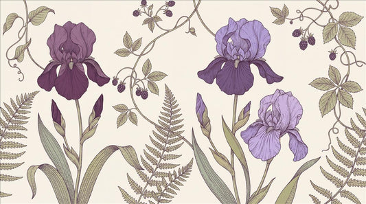 Purple Iris and Ferns Wallpaper Mural 2