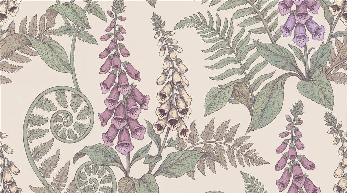 Foxgloves and Ferns Cream Wallpaper Mural 2
