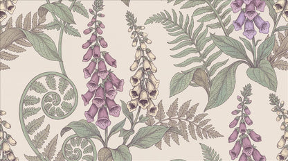 Foxgloves and Ferns Cream Wallpaper Mural 2