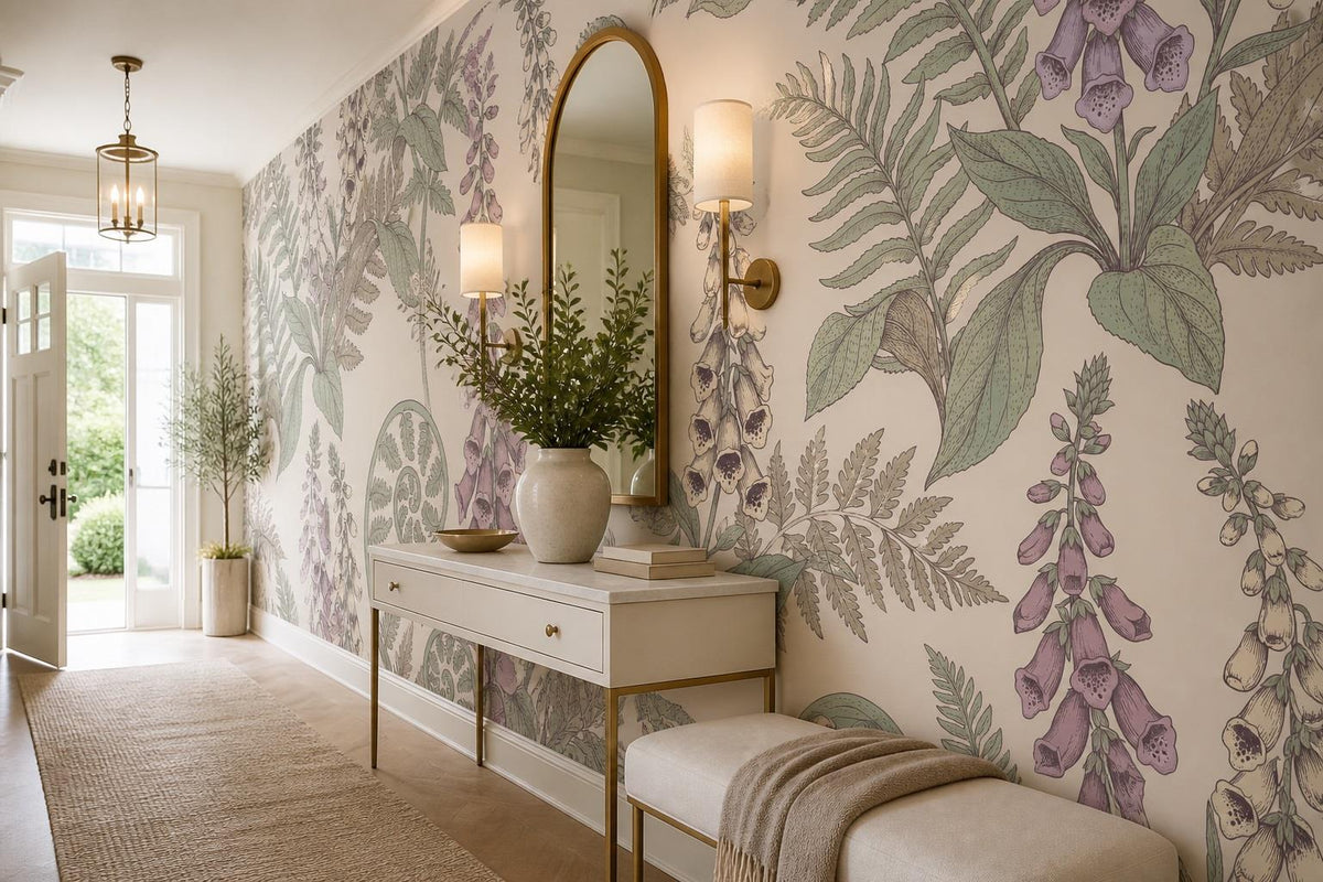 Foxgloves and Ferns Cream Wallpaper Mural 3