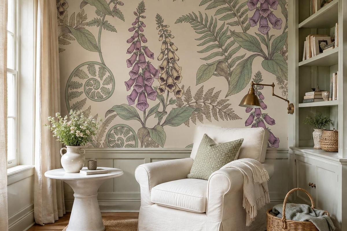 Foxgloves and Ferns Cream Wallpaper Mural 4