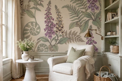 Foxgloves and Ferns Cream Wallpaper Mural 4