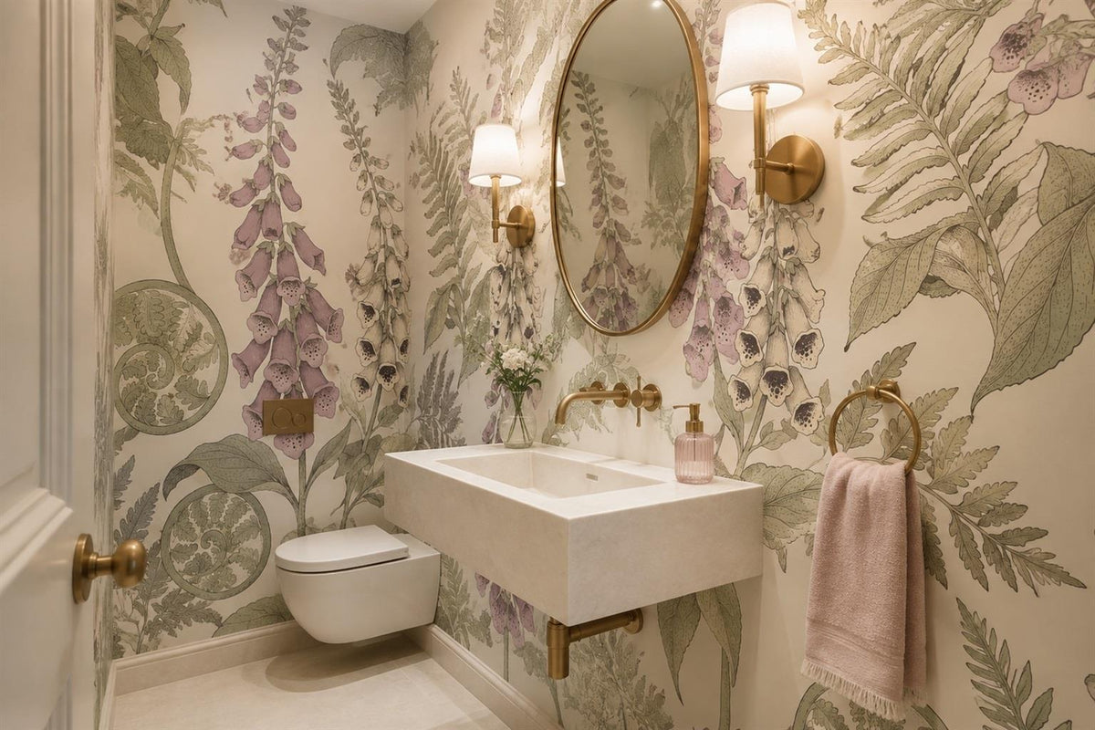 Foxgloves and Ferns Cream Wallpaper Mural 5