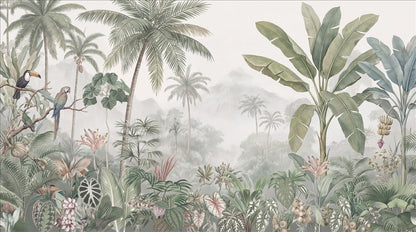 Misty Tropical Palm Grove Wallpaper Mural 2