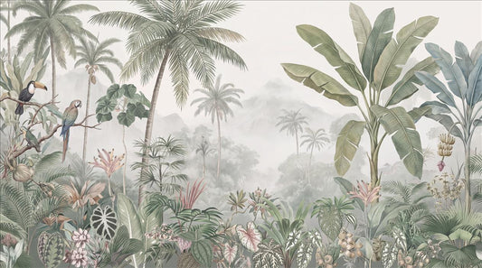 Misty Tropical Palm Grove Wallpaper Mural 2