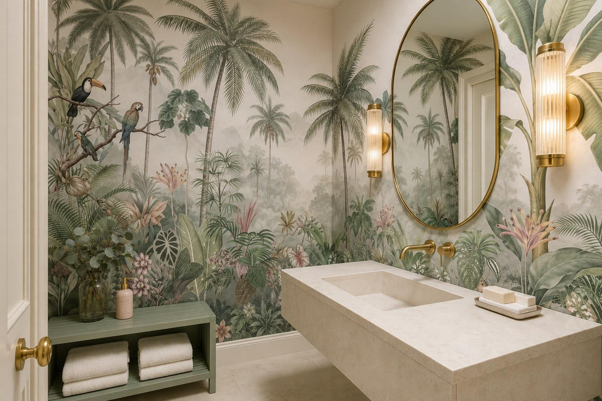 Misty Tropical Palm Grove Wallpaper Mural 4