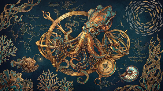Steampunk Octopus Navy Wallpaper Mural 2