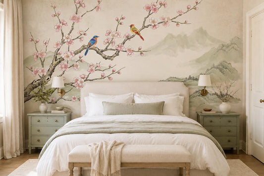 Cherry Blossom Birds Landscape Wallpaper Mural 1
