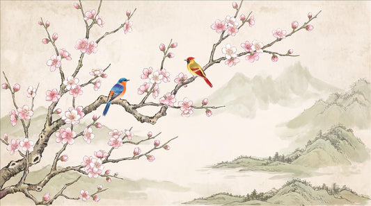 Cherry Blossom Birds Landscape Wallpaper Mural 2