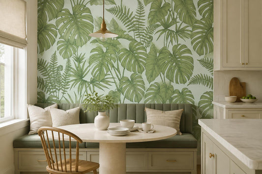Green Monstera and Fern Wallpaper Mural 1