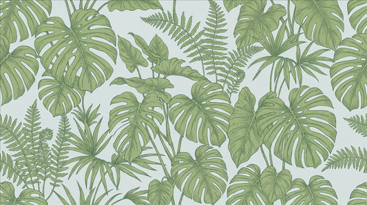 Green Monstera and Fern Wallpaper Mural 2