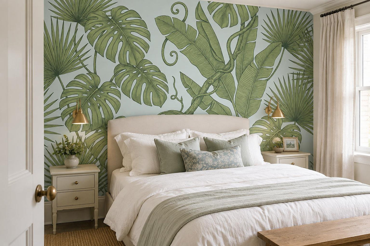 Sage Banana and Monstera Wallpaper Mural 1