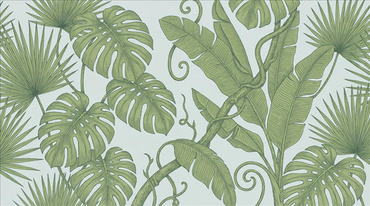 Sage Banana and Monstera Wallpaper Mural 2