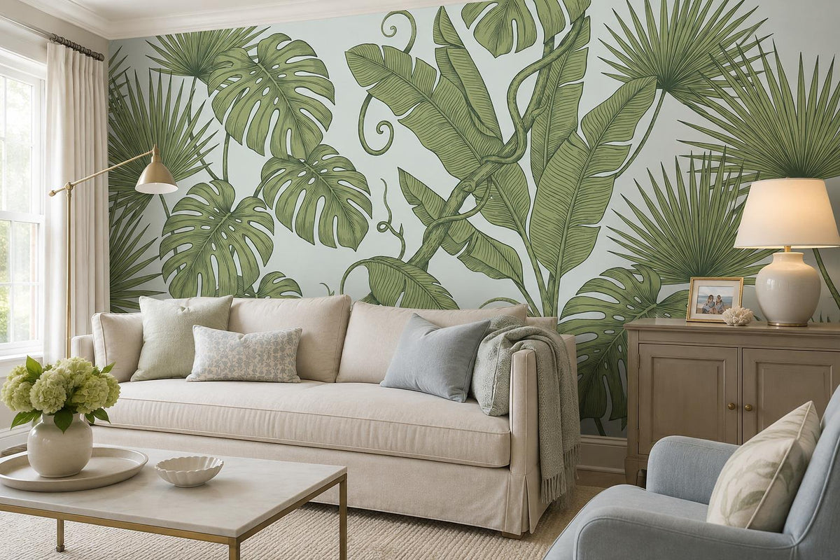 Sage Banana and Monstera Wallpaper Mural 4