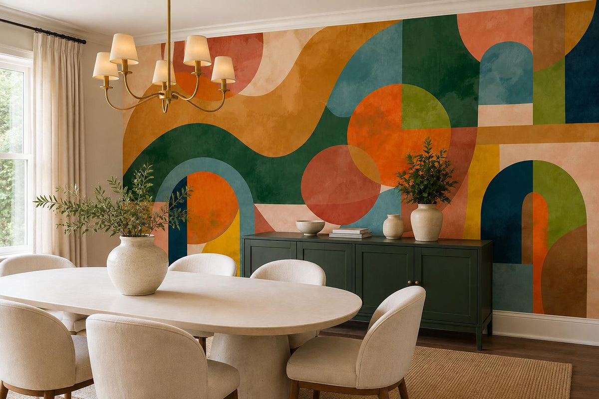 Retro Terracotta Geometric Wallpaper Mural 1