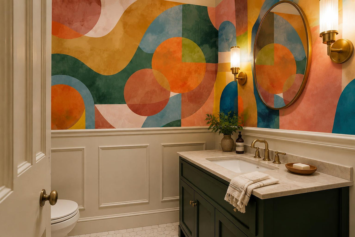 Retro Terracotta Geometric Wallpaper Mural 3