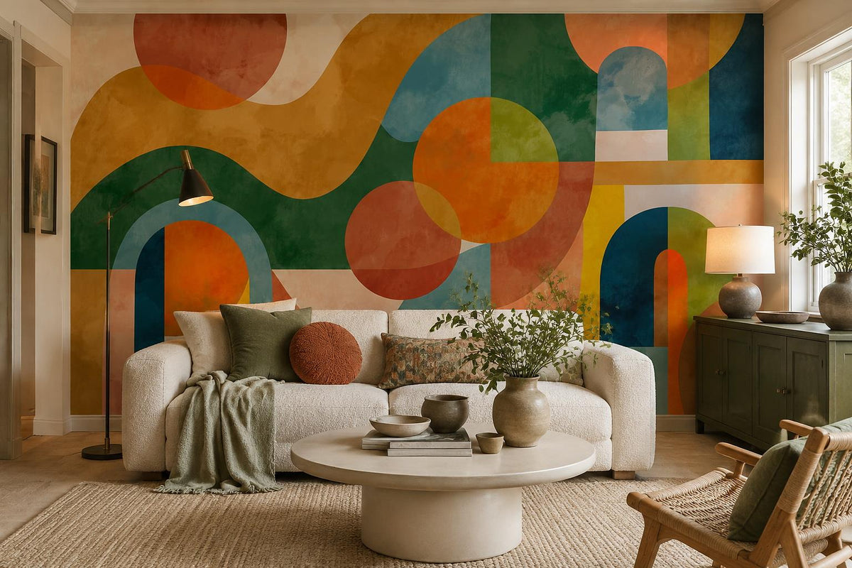 Retro Terracotta Geometric Wallpaper Mural 4