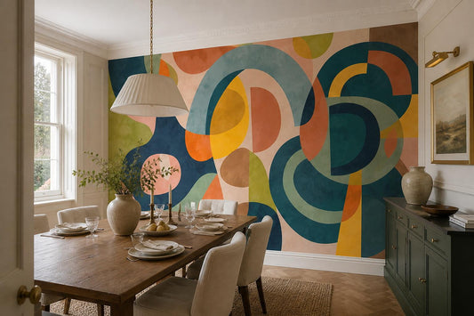 Bold Teal Retro Geometric Wallpaper Mural 1