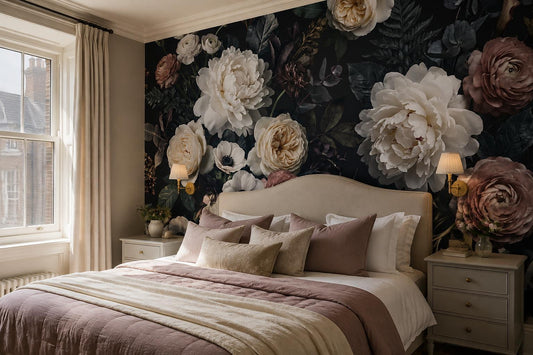 Moody Ivory and Blush Peony Wallpaper Mural 1