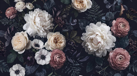 Moody Ivory and Blush Peony Wallpaper Mural 2