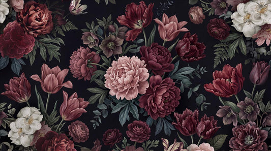 Burgundy Peony Dark Floral Wallpaper Mural 2