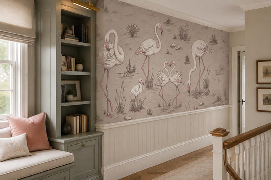 Pink Flamingo Family Wallpaper Mural 1