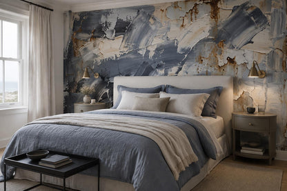Blue White Abstract Impasto Wallpaper Mural 1