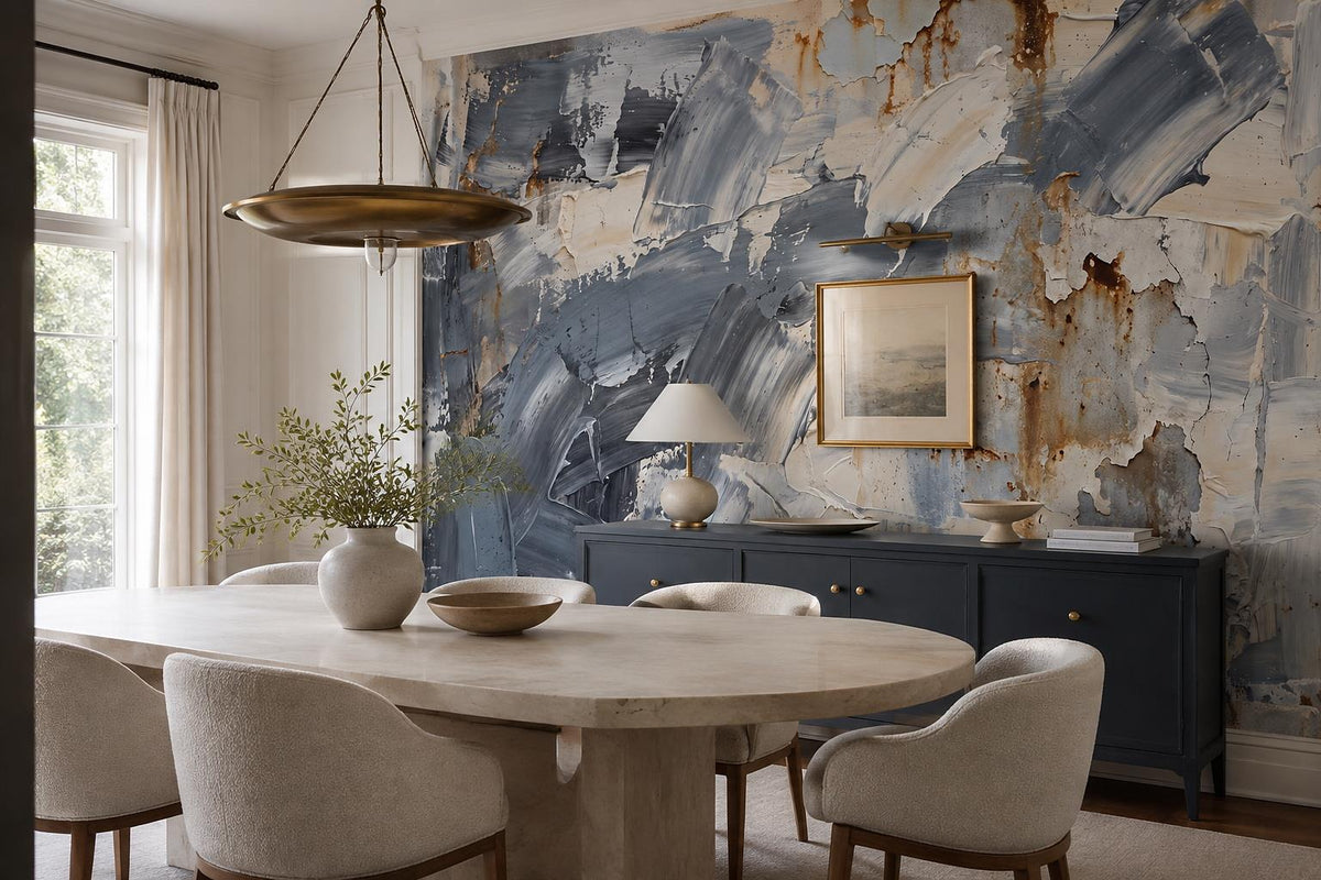 Blue White Abstract Impasto Wallpaper Mural 3