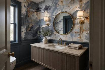 Blue White Abstract Impasto Wallpaper Mural 4