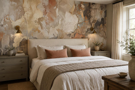 Beige Blush Marbled Abstract Wallpaper Mural 1