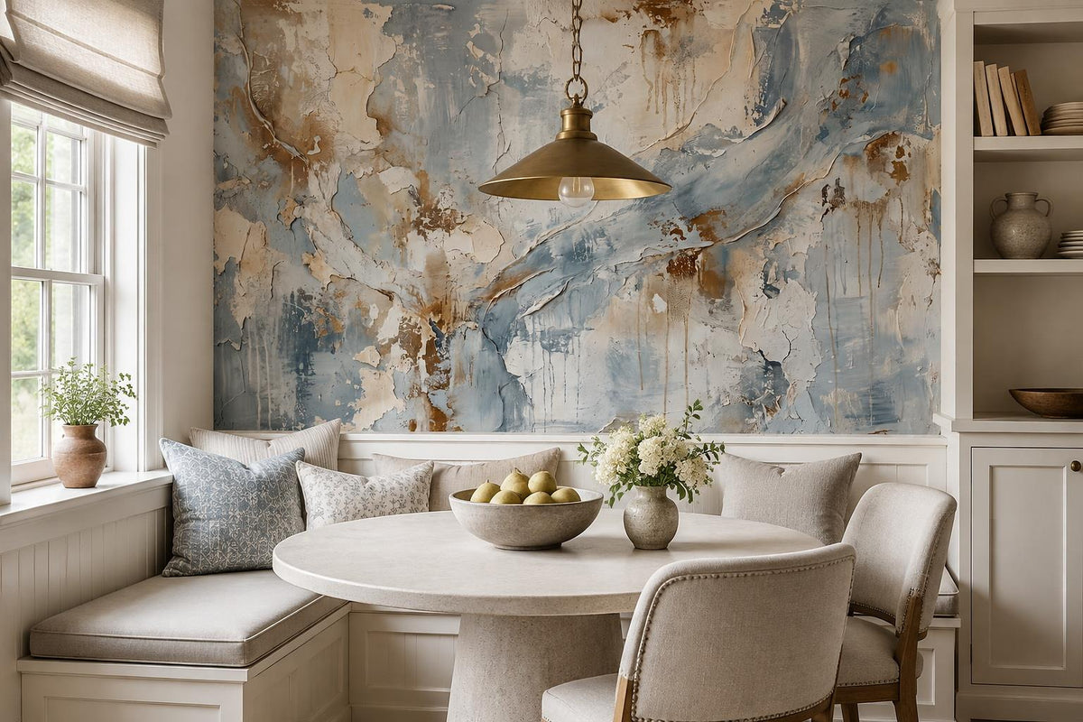 Blue Cream Flowing Abstract Wallpaper Mural 3