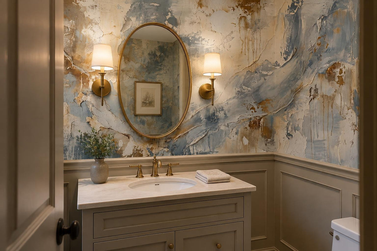 Blue Cream Flowing Abstract Wallpaper Mural 4