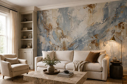 Blue Cream Flowing Abstract Wallpaper Mural 5