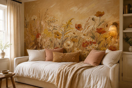Golden Ochre Wildflower Meadow Wallpaper Mural 1