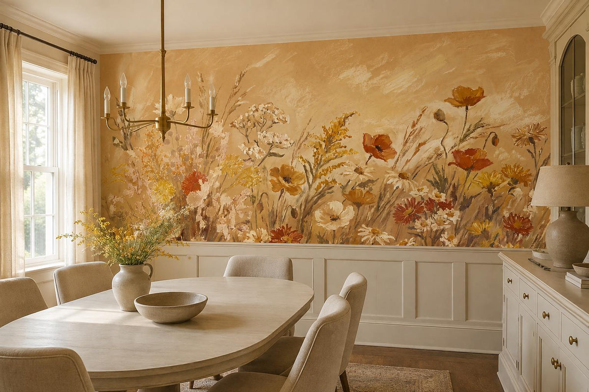 Golden Ochre Wildflower Meadow Wallpaper Mural 3