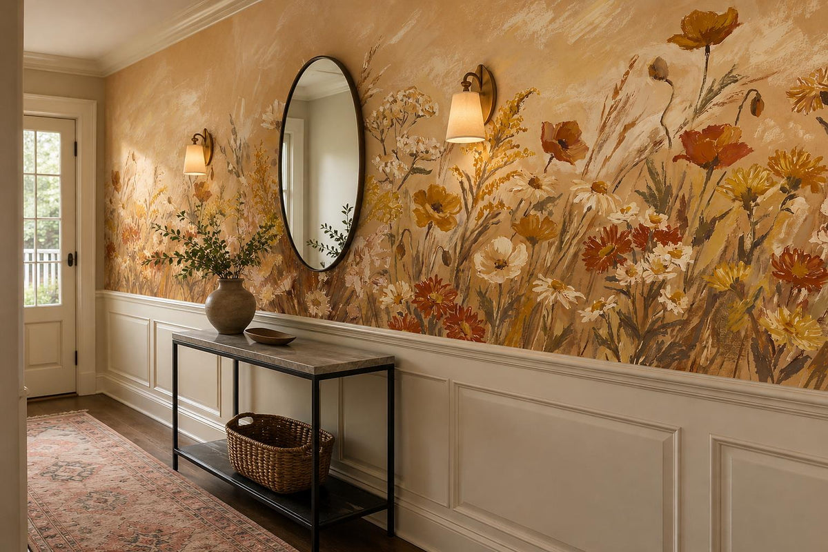 Golden Ochre Wildflower Meadow Wallpaper Mural 4