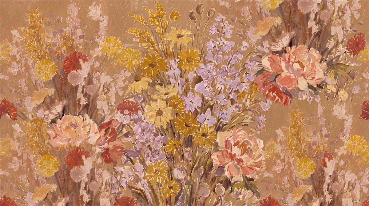 Terracotta Autumn Flower Meadow Wallpaper Mural 2