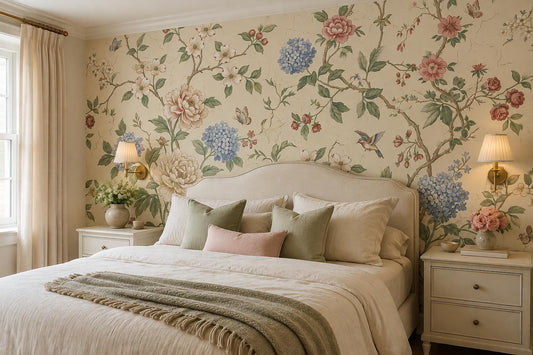 Roses Hydrangeas and Butterflies Wallpaper Mural 1