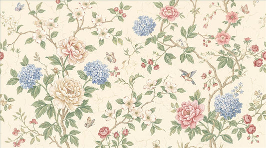 Roses Hydrangeas and Butterflies Wallpaper Mural 2