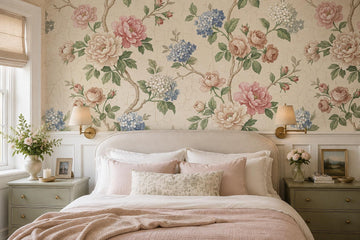 Pink Roses Peonies and Hydrangeas Wallpaper Mural