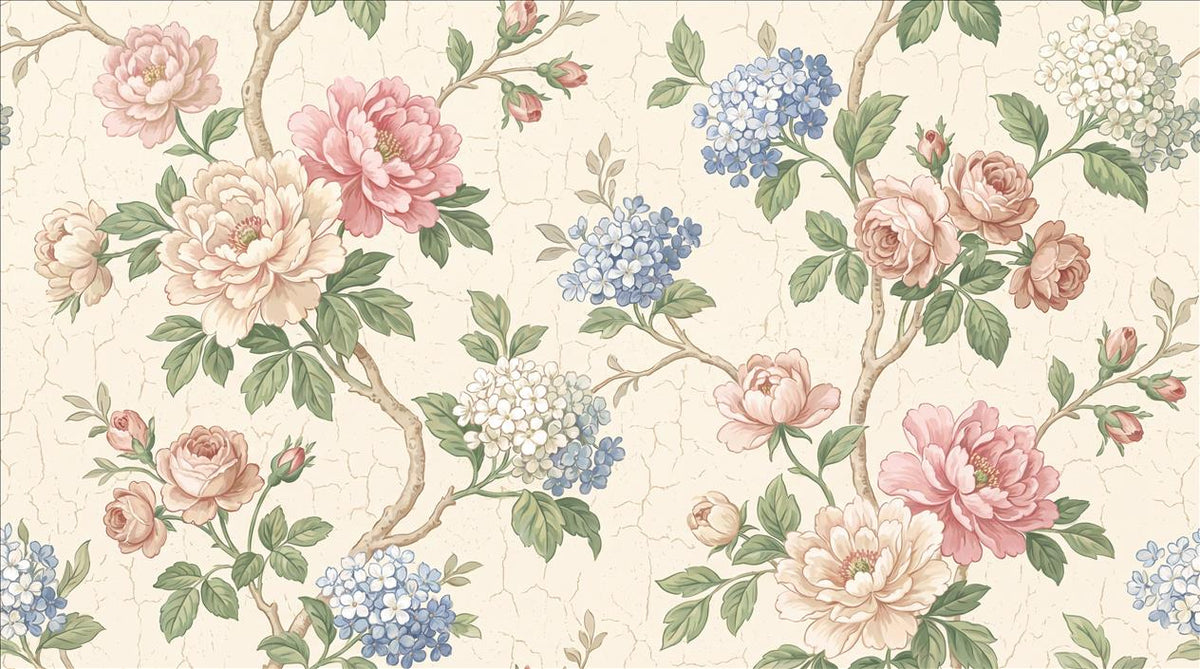 Pink Roses Peonies and Hydrangeas Wallpaper Mural 2