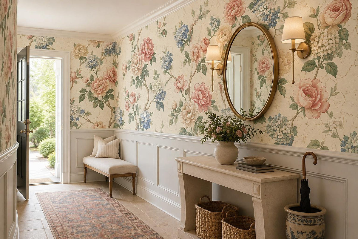 Pink Roses Peonies and Hydrangeas Wallpaper Mural 3