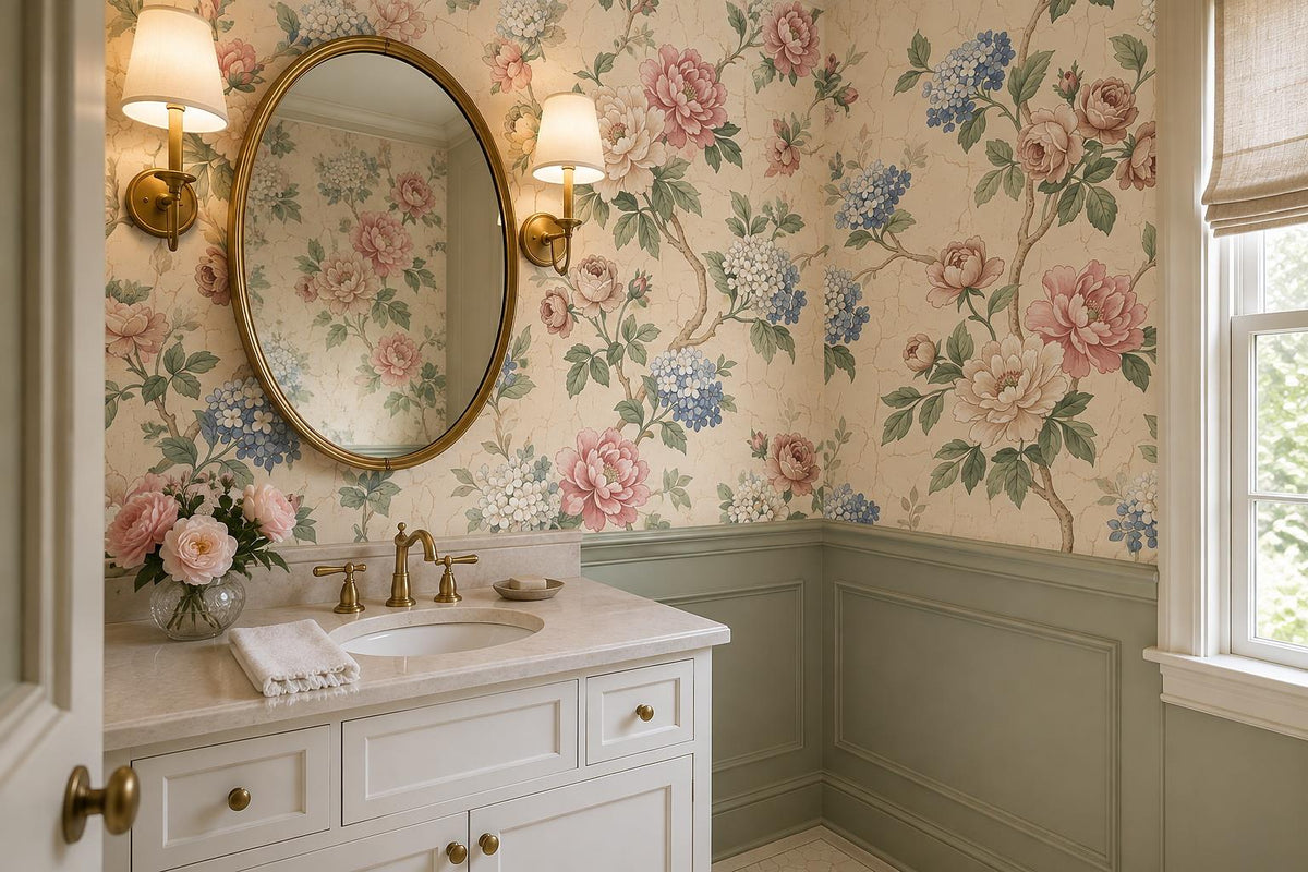 Pink Roses Peonies and Hydrangeas Wallpaper Mural 4