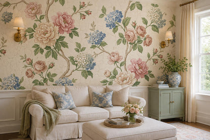 Pink Roses Peonies and Hydrangeas Wallpaper Mural 5